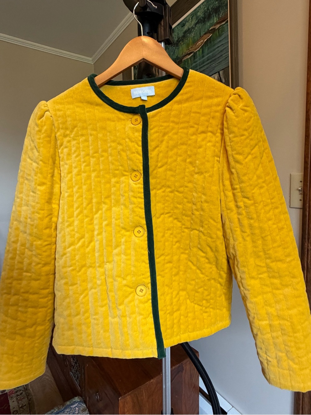 Urge Quilted Yellow Jacket with Dark Green Trim - Picture 2 of 10